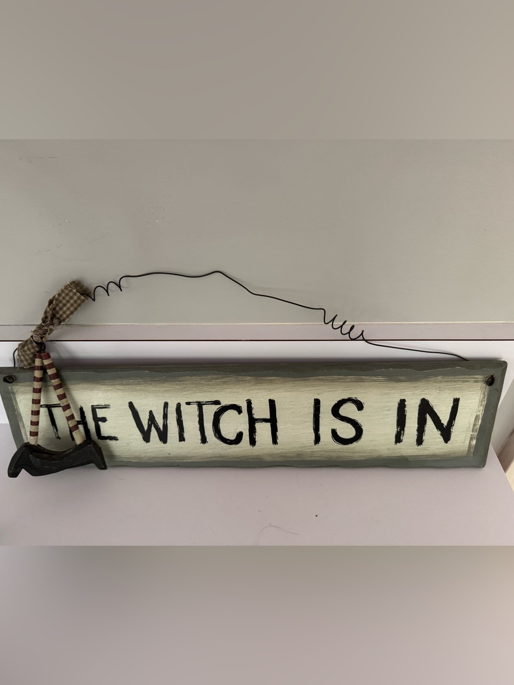 The Witch Is In Cream and Black Rustic Wooden Wall Sign - Unbranded